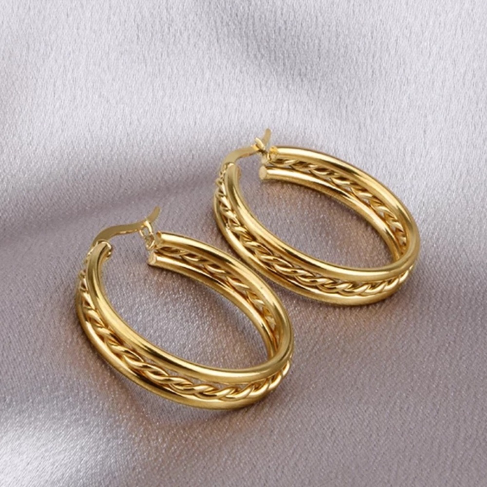 New Gold plated round hoop earrings - Picture 2 of 5